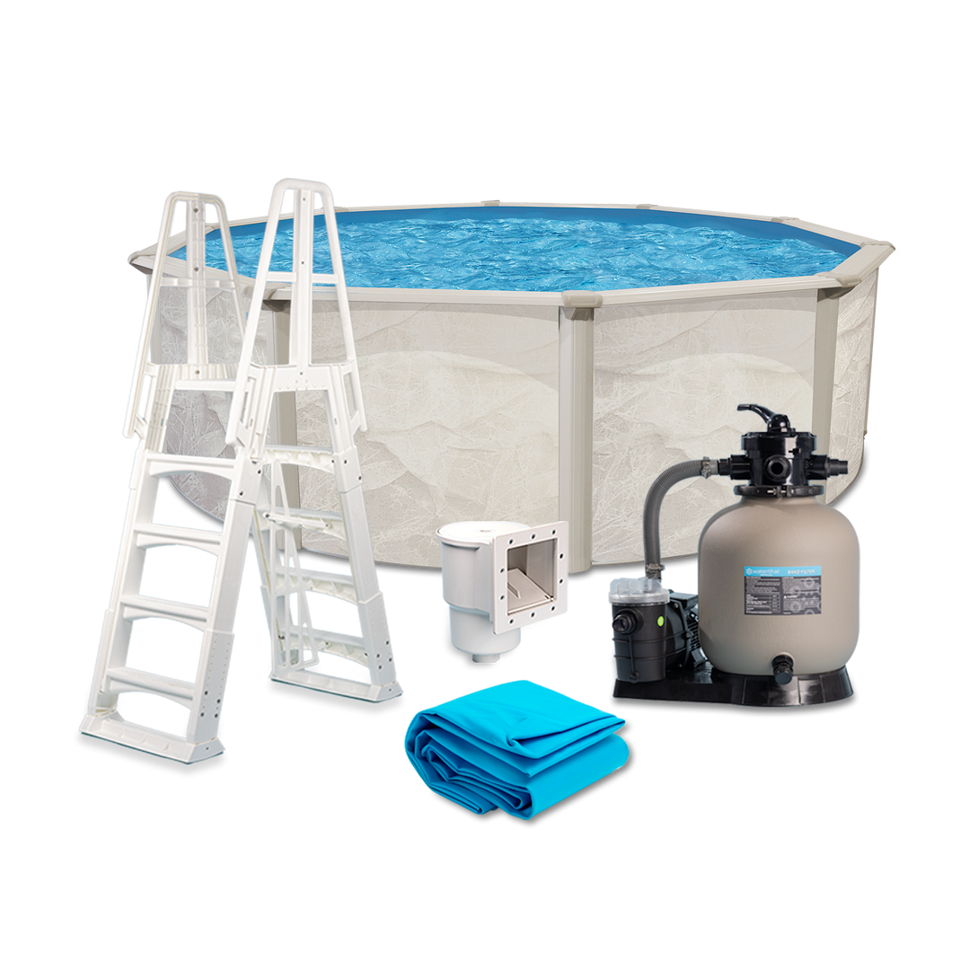 12' Round Boulder Above Ground Pool Package, 48" Wall | WTECH1248